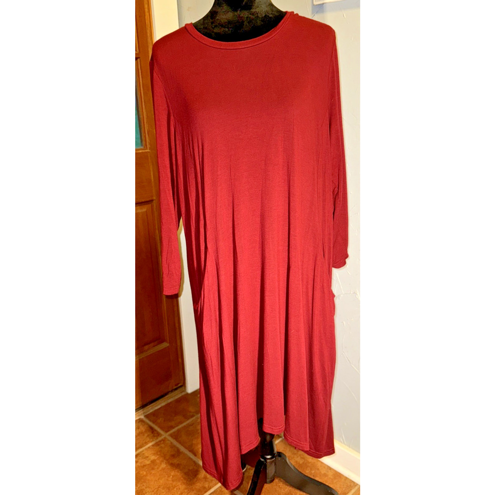 Trendyland Burgundy Long Sleeve T-shirt Dress Shark Bite Hemline 2XL